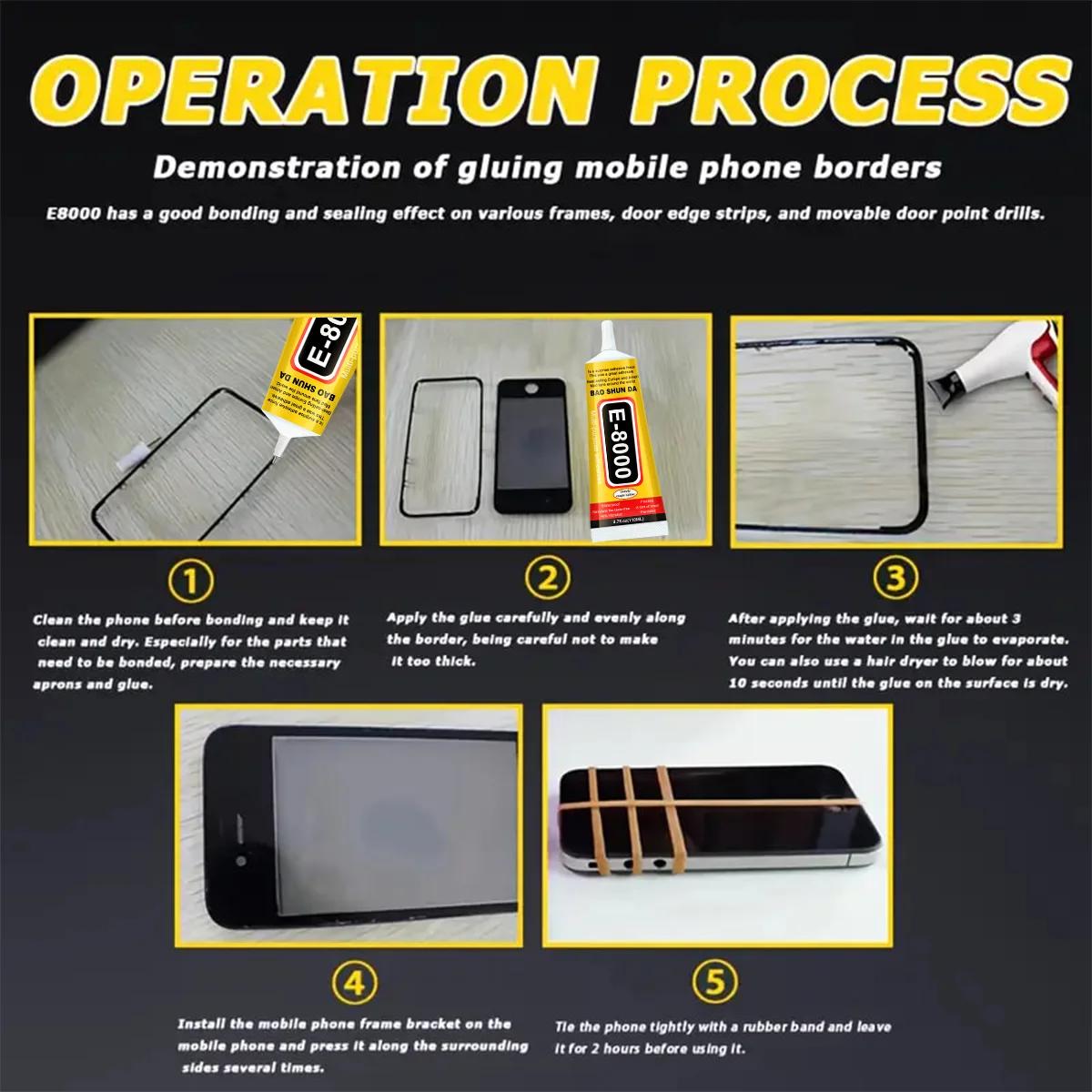 Transparent adhesive for telephone repair, E8000, fabric fabric, Contact, DIY, metal, drink, deformed screen frame sealant, versatile glue with precision applicator, 15ML, 25ML, 50ML, 110ML