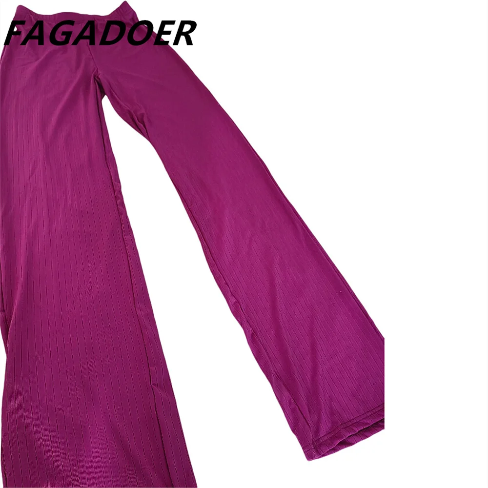 FAGADOER Sexy Deep V Drawstring Two Piece Sets For Women Deep V Sleeveless Slim Top And Pants Outfits Female 2pcs Clothing 2024