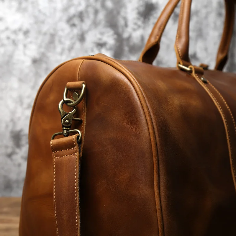 NZPJ männer Retro Leder Große-kapazität Reisetasche Crazy Horse Leder Handtasche Top Schicht Rindsleder Business Reise Schulter tasche – Detail 7