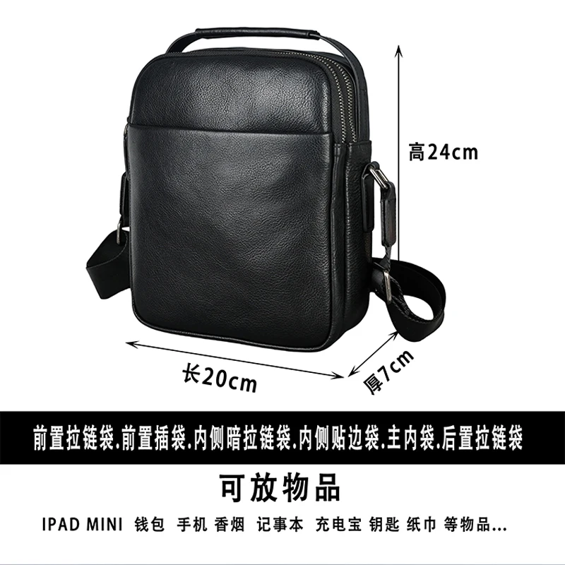 DIYA New genuine Leather Men's Shoulder Bag Top Layer Cowhide High-End Small tote Shoulder Bag Trendy Men's Bag For 8 Inch Ipad