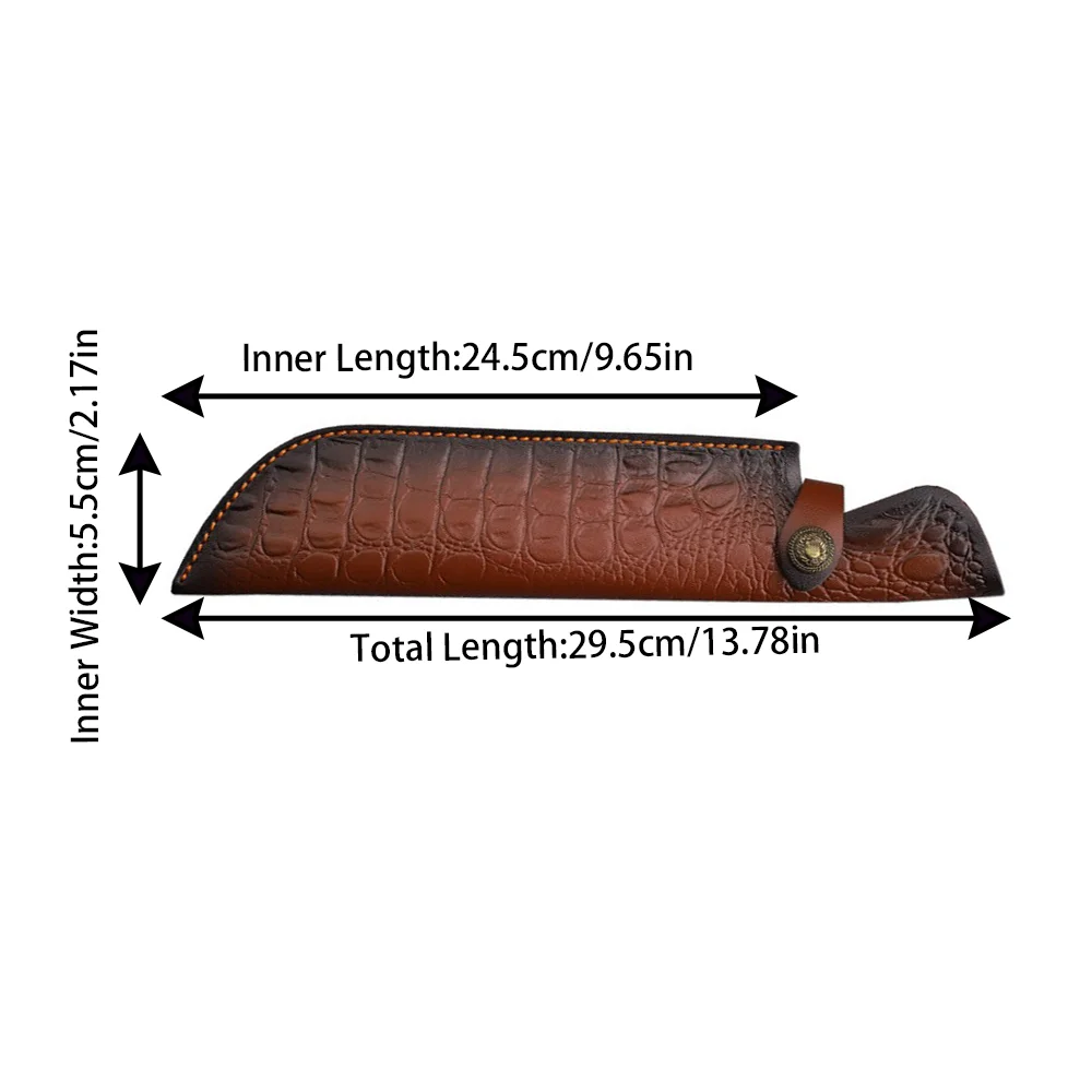 35cm Fixed Blade Knife Scabbard Embossed Cowhide Second Layer Leather Camping Knife Case Hunting Holsters with Belt Buckle