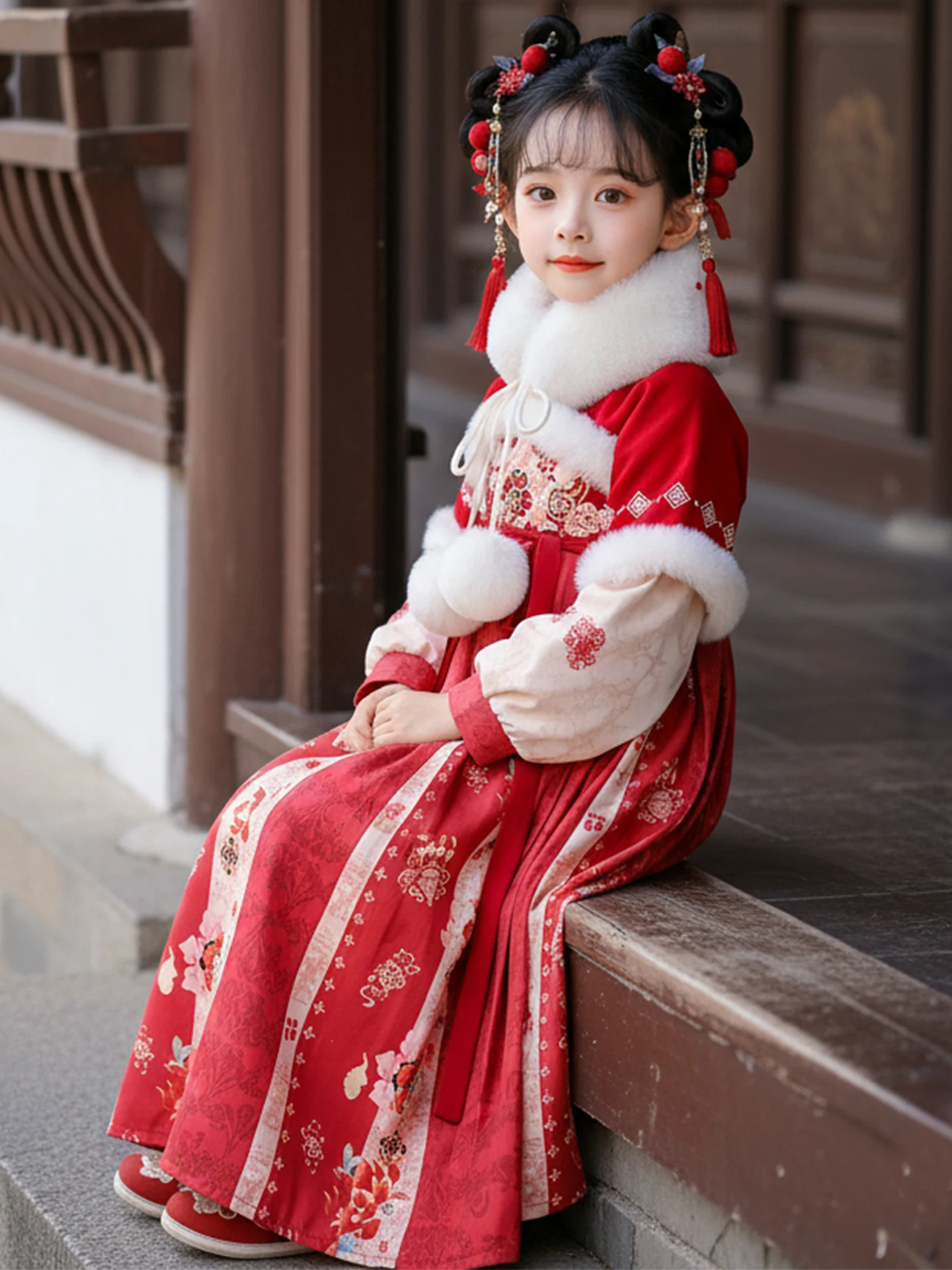 子供用女の子漢服新年ガウンセット冬服馬年新年式典伝統的な唐服衣装女の子用