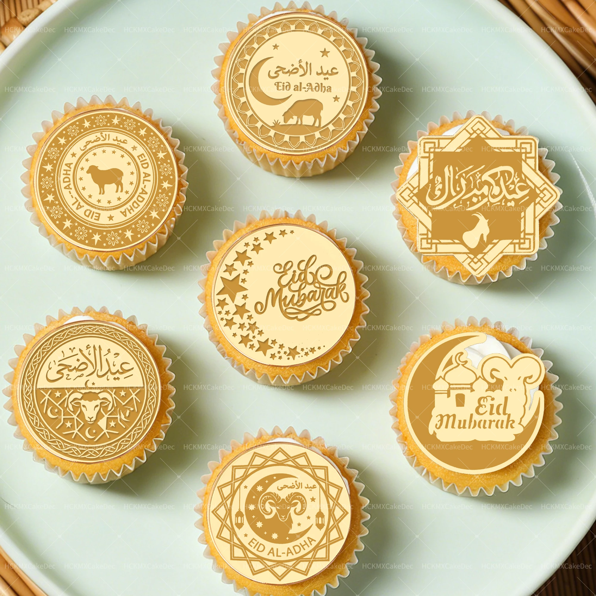 10-teiliges goldenes Acryl-Dekorationsset für Eid Al-Adha – Mubarak Kuchendekoration, Cupcake-Topper, Partyzubehör für Festlichkeiten