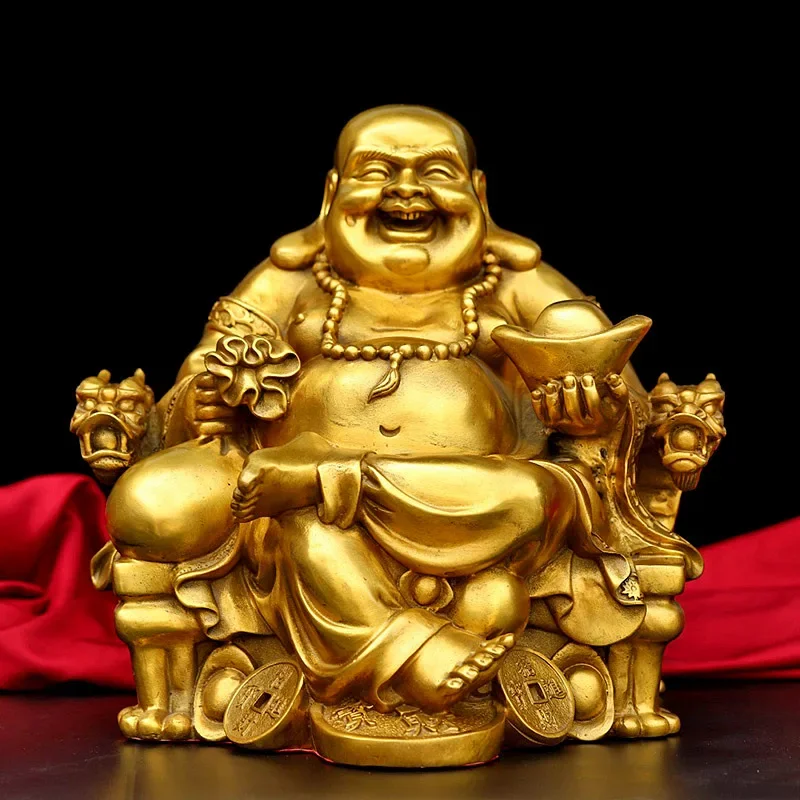 Gold Laughing Buddha Statue Chinese FengShui Money Maitreya Buddha Sculpture Figurines Home Garden Decoration Statues Lucky Gift