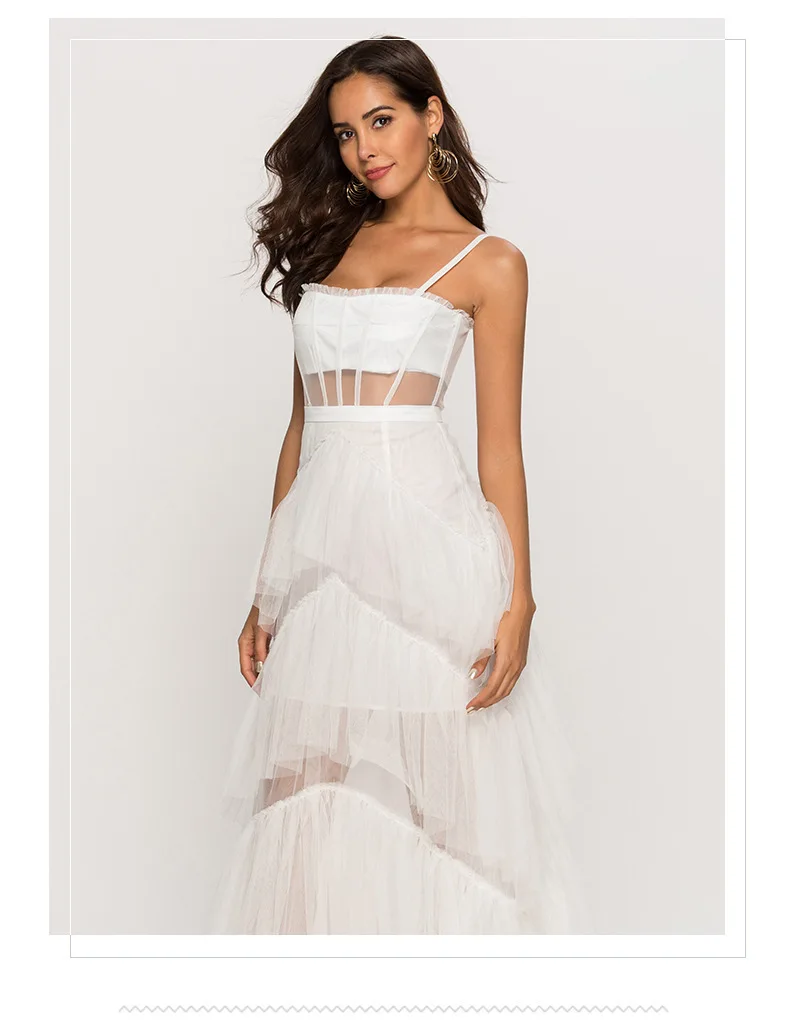 Jhjn verão roupas femininas nicho design pouco vestido formal sexy sem costas cinta vestido para mulher camadas de malha em camadas