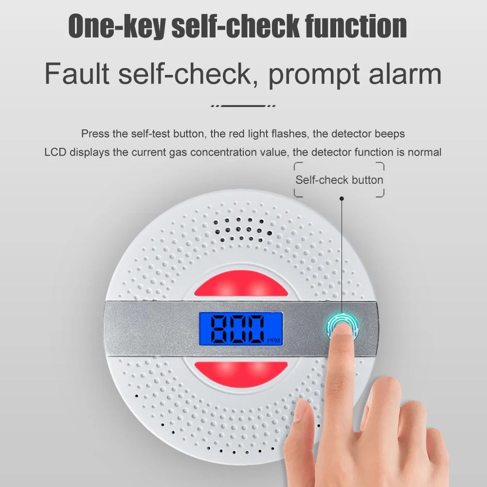 Detector de monóxido de carbono 2 en 1 de alta sensibilidad, Sensor de humo independiente, Sensor de sonido de alarma de humo Co, protección de