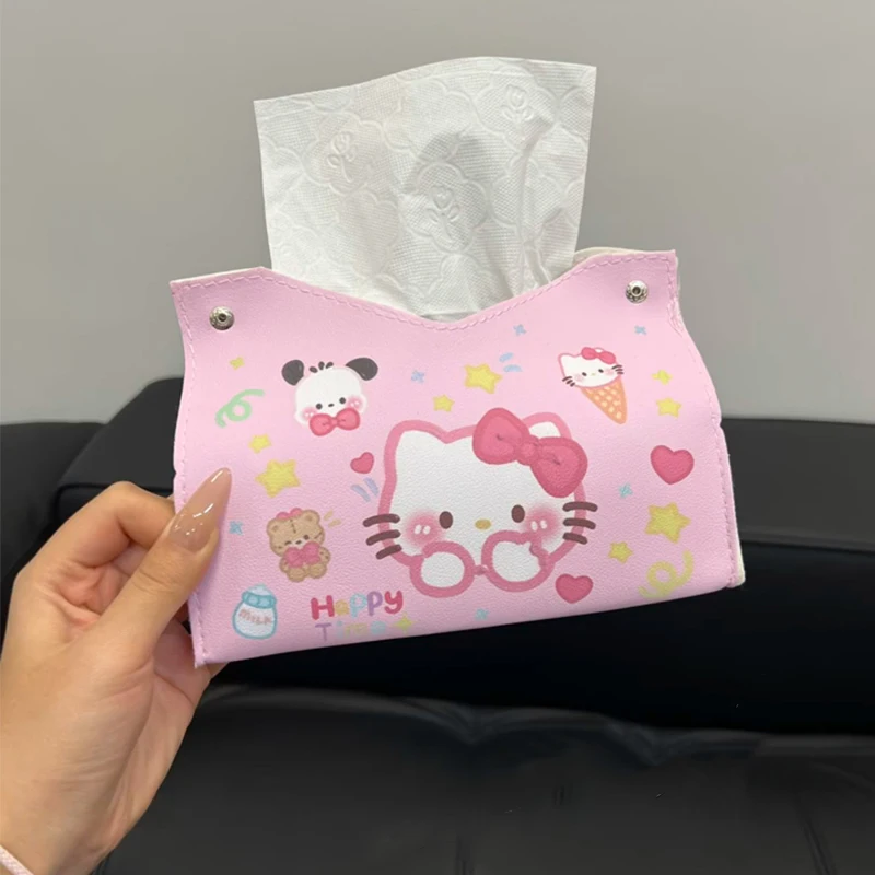 Sanrio Kawaii HelloKitty коробка для салфеток для гостиной, спальни, дома Cinnamoroll Kuromi, милая кожаная коробка для салфеток с героями мультфильмов, школьные принадлежности