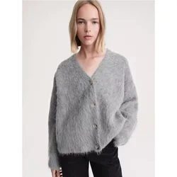 TT@ LUXURY Knitted Cardigan Women's 2024 Autumn/Winter Leisure Commuter Single Breasted V-neck Long Sleeved Knitted Sweater