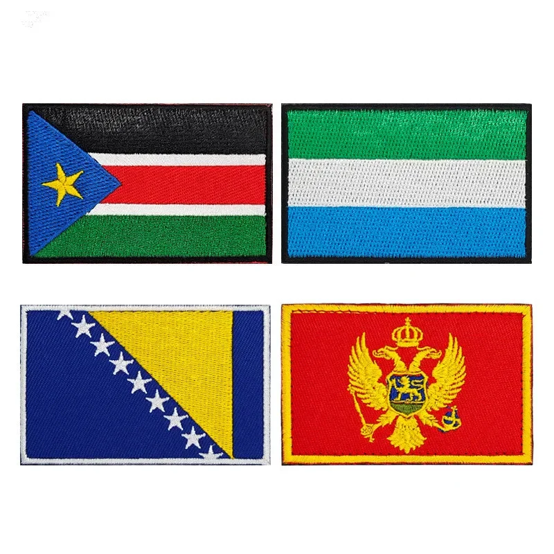 Bosnia Sierra Leone Hat Backpack Badge South Sudan Embroidery Hook Loop Patches Montenegro National Flag Cloth Sticker Appliques