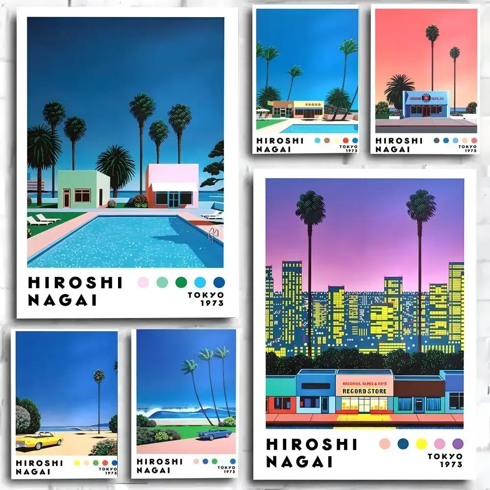 Vintage Nagai Hiroshi Vaporwave Japan Beach City Summer    Poster and Prints Wall Art Pictures for Modern Bedroom Home Decor