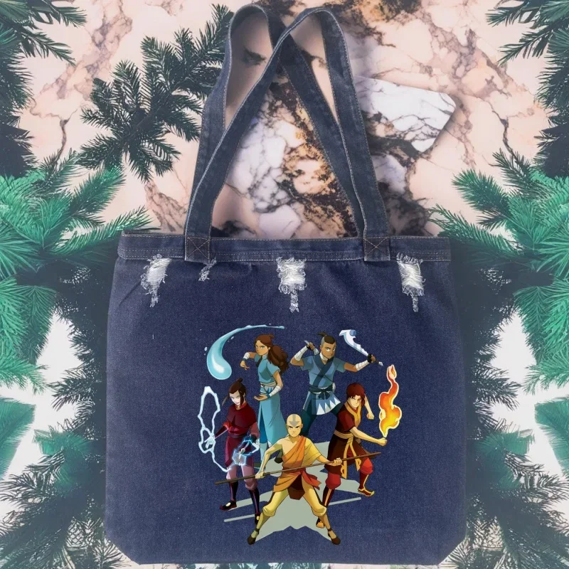 

Avatar The Last Airbender Anime Water Earth Fire Air Vintage Denim Shoulder Crossbody Bags for Girls School Shoulder Bags