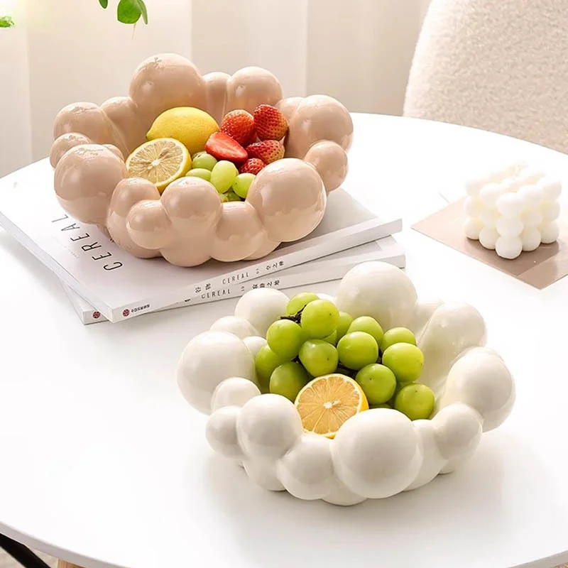 

Solid Color Creative Ceramic Fruit Tray Living Room Coffee Table Snacks Dried Fruit Candy Tray Household Tableware