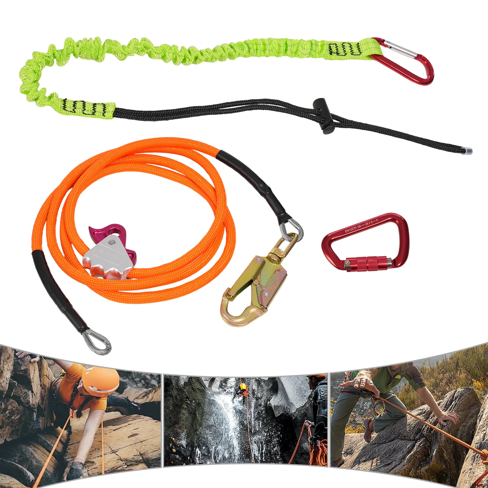 Climbing Rope 5/8 Inches * 10 Feet with Triple Lock Climbing Buckle Adjuster Orange