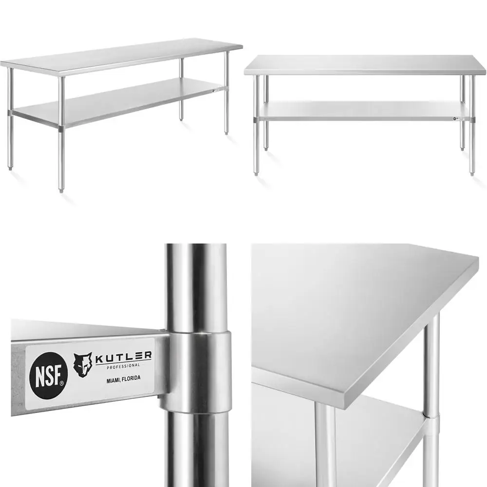 Stainless Steel Commercial Kitchen Prep Table 30x72 Inches, Heavy Duty NSF Certified with Undershelf for Restaurant Use