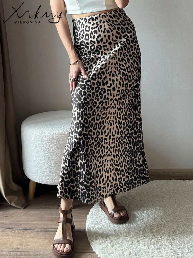 Long Leopard Print Skirt Women Satin Maxi Summer Elegant Women\'s Luxury Trumpet Skirts For Women Silk Leopard Skirts Long White