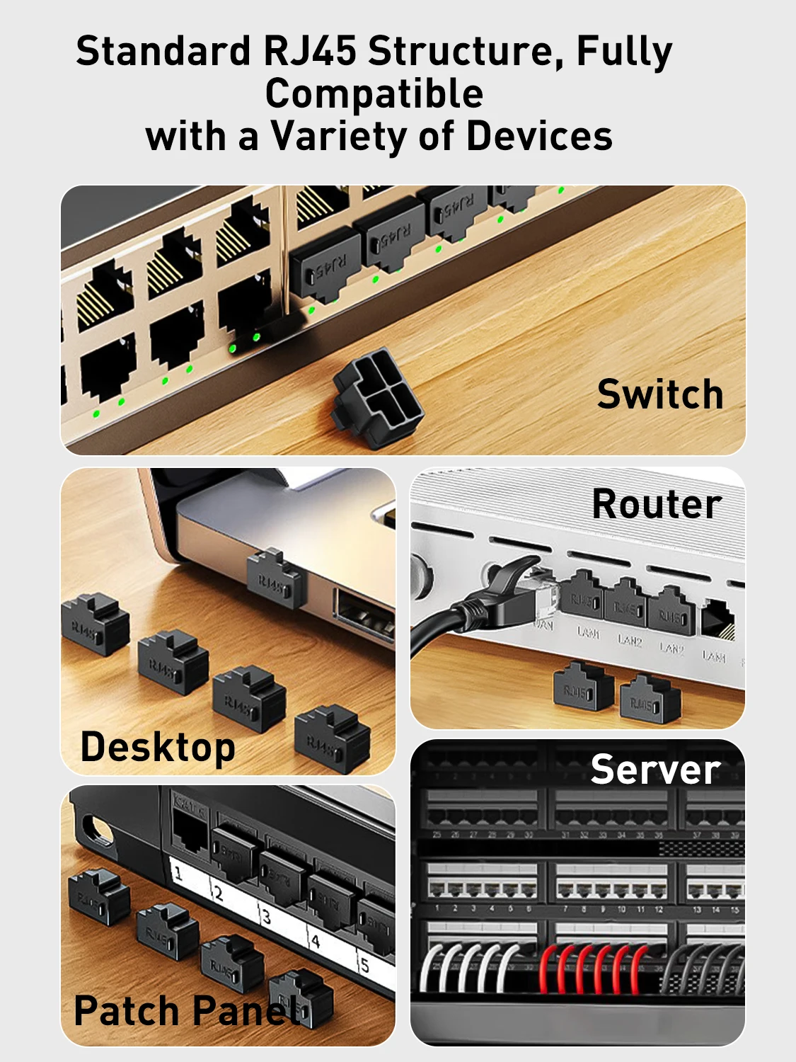 ZOERAX RJ45-Port-Staubschutzkappe Wiederverwendbarer Ethernet-Port-Schutz Staubdicht Feuchtigkeitsbeständig für Router, Switch, Patchpanel – Detail 2