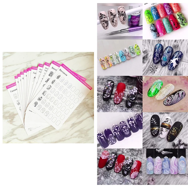 12 sztuk/zestaw Nail Art praktyka książka papierowy wystawienniczy arkusz szkolenia linie rysunek szablon do malowania narzędzie do nauki Manicure