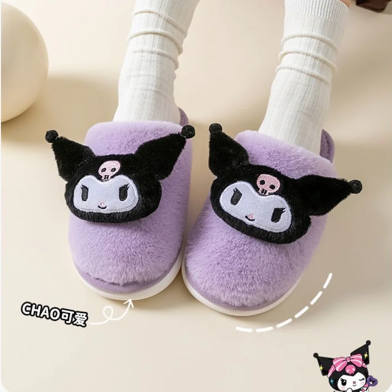 مرحبا كيتي كورومي سينامورول الكرتون النساء الشتاء المخملية سميكة المضادة للانزلاق النعال الاطفال الدفء لينة وحيد المنزل أحذية الملاعب المغطاة