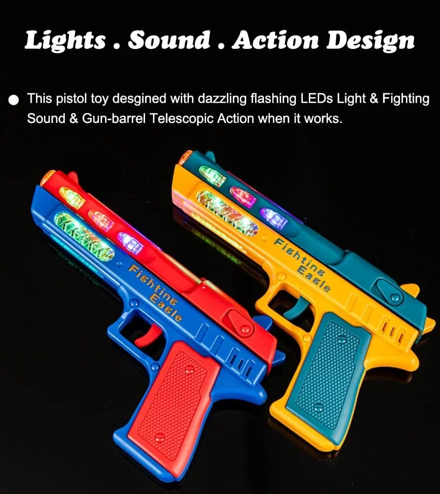 Electric Light Up Pistol Toy Hand Gun Toys with Dazzling LEDs Light Fighting Sound Unique Telescopic Action Pistol for Kids Gift