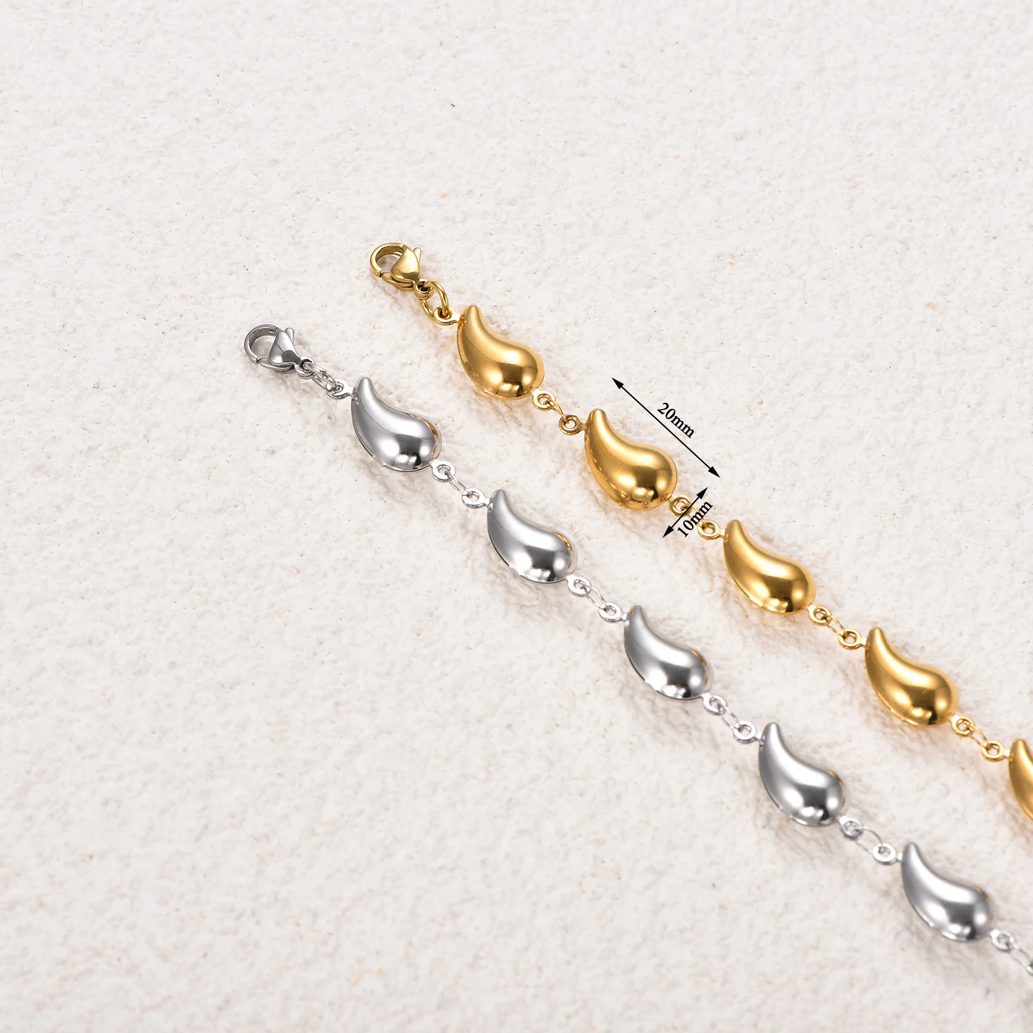 Neuer Trend Handketten-Fußkettchen aus Edelstahl, Goldfarben, Einfaches Wassertropfen-Design, Hohle Perlen-Armband-Schmuckzubehör für Mädchen und Frauen – Detail 2