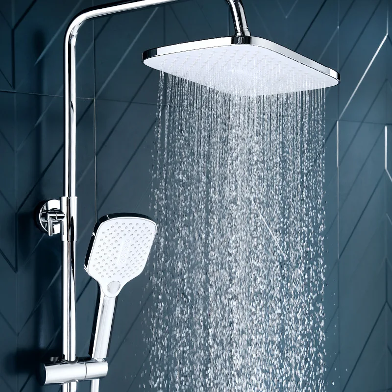 Soft Silicone Pressurized Large Size New Square Bathroom Top Spray Shower Head Handheld Shower Set