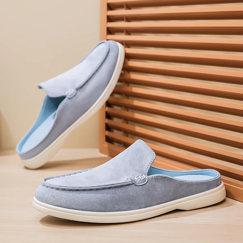 Men's Summer Casual Shoes Thin Baotou Half Slippers Fashion Flat Bottom Bean Style Wild Sneakers