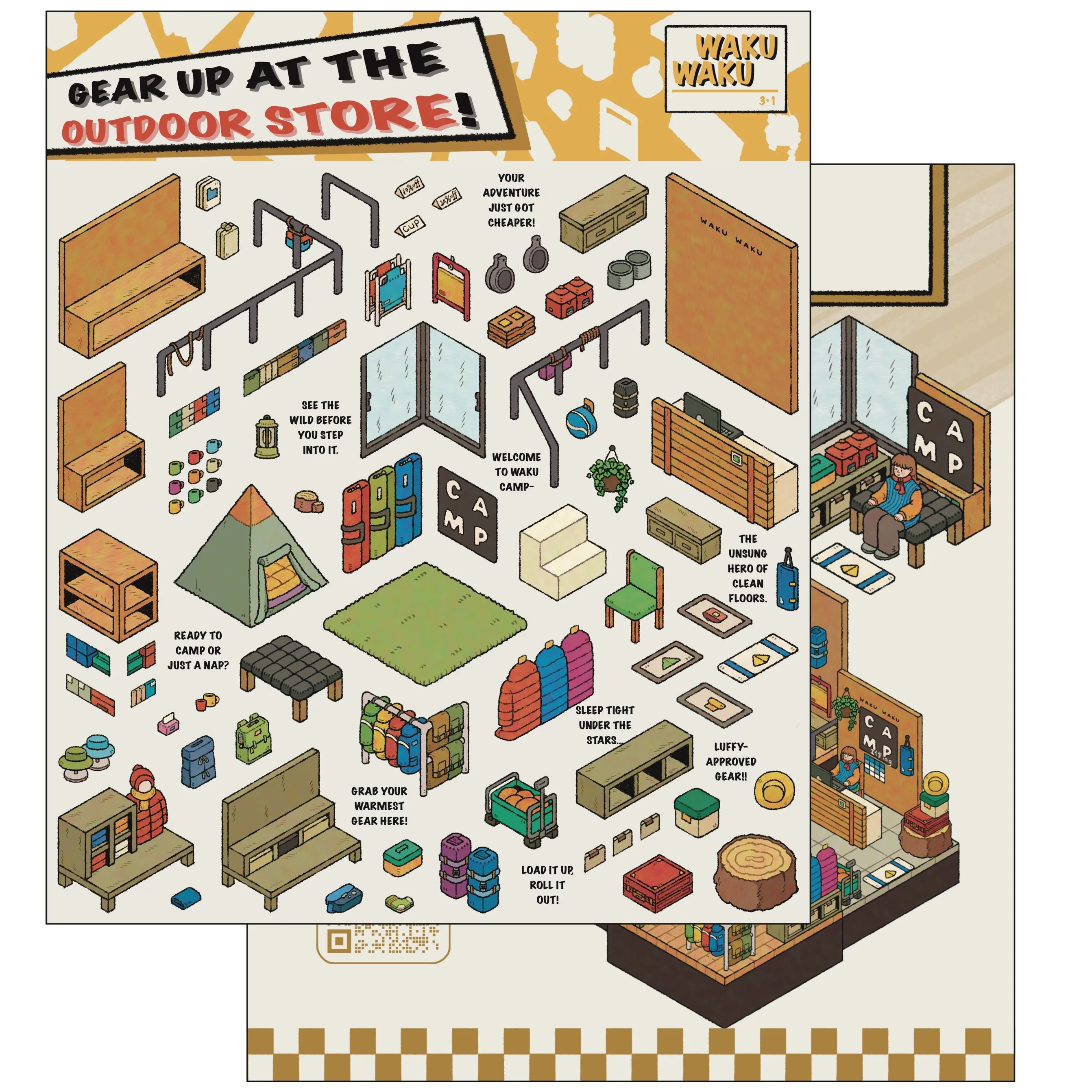 3/6 Pieces WAKU Original Miniature 2.5D 3D Collage Landscape Stickers Set English Edition Pack of