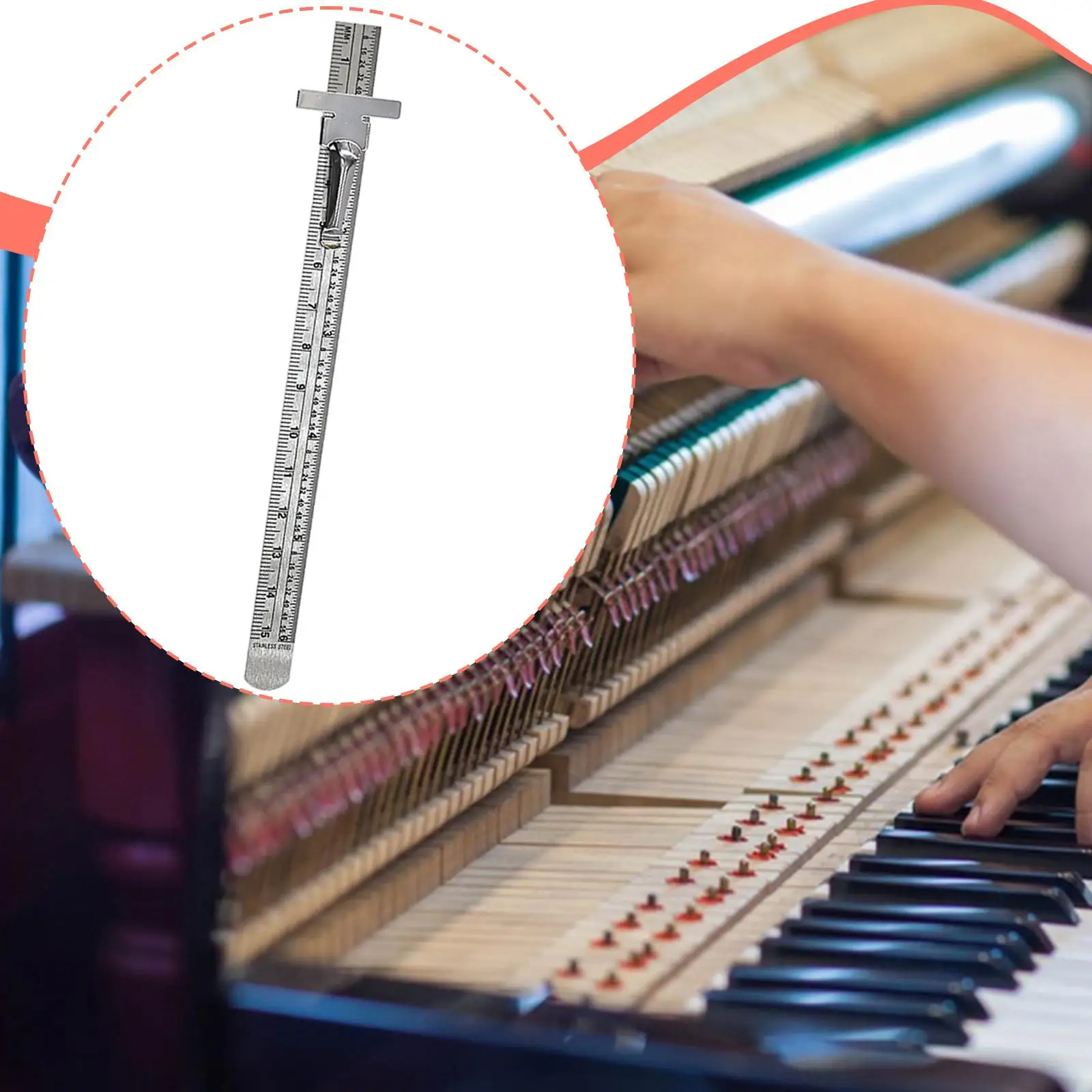 

Серебряная Т-образная линейка для настройки пианино, стальной измерительный инструмент, прочный аксессуар для ремонта и обслуживания пианино