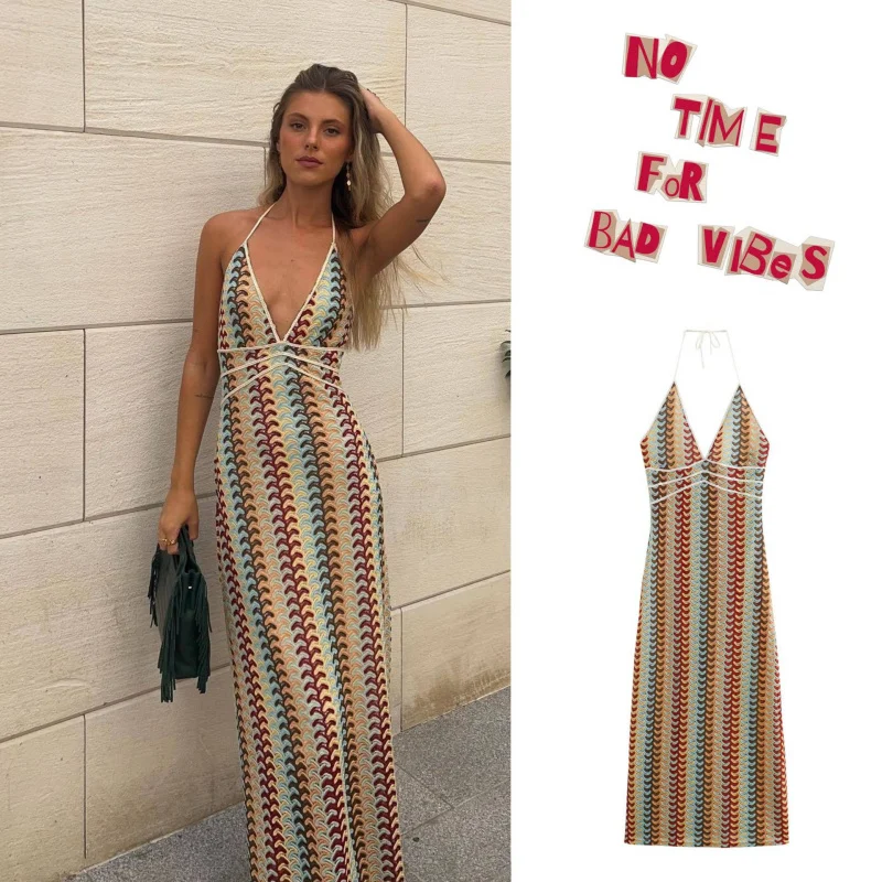 

Foreign Trade European and American Women's ClothingZASummer New European and American Style Crochet Floral Strap Long Dress