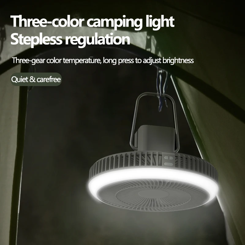10000mAh Camping Fan With Power Bank Light USB Rechargeable Ceiling Electric Air Cooler Portable  Wireless Circulator for Tent
