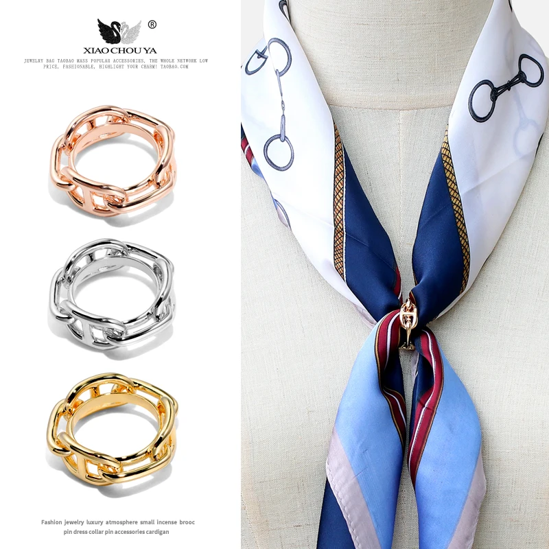 Elegant Silk Square Scarf Clip Versatile Shawl Pin Fixed Ring High