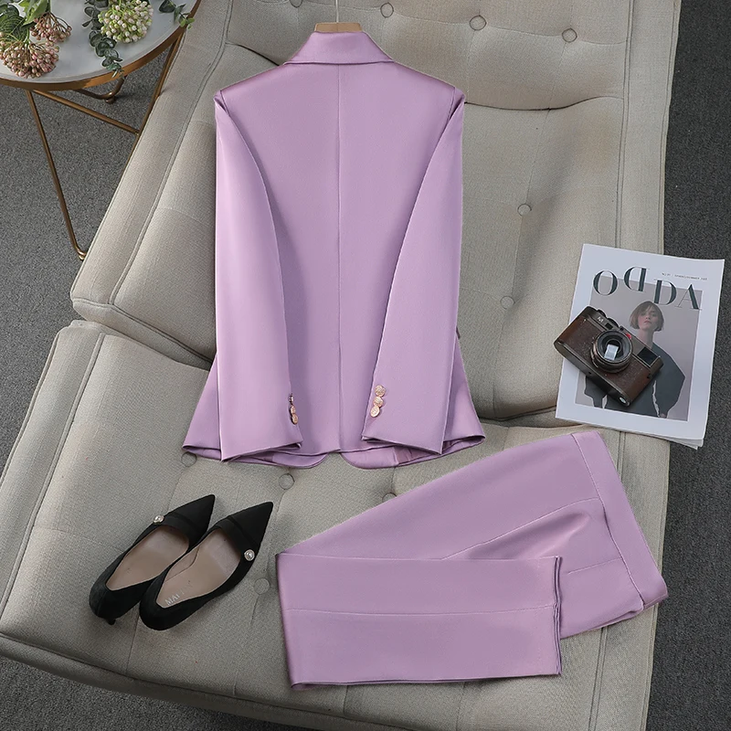 NAVIU Purple Suits Women New Spring Autumn Temperament Fashion Slim Long Sleeve Blazer And Pants Office Ladies Work Wear Black