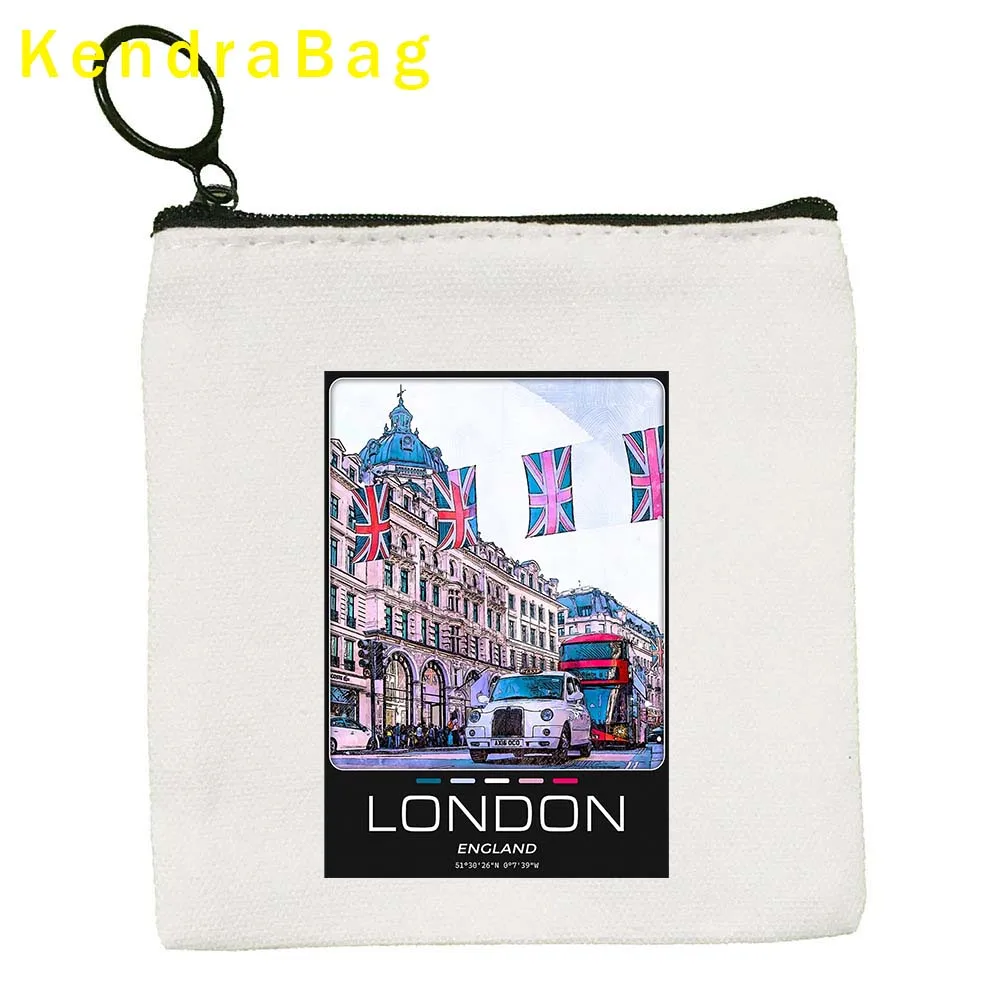 New York London Los Angeles Paris Key Coin Purse San Francisco Seoul Sydney Toronto Las Vegas Miami Canvas Bag Pouch Wallet Gift