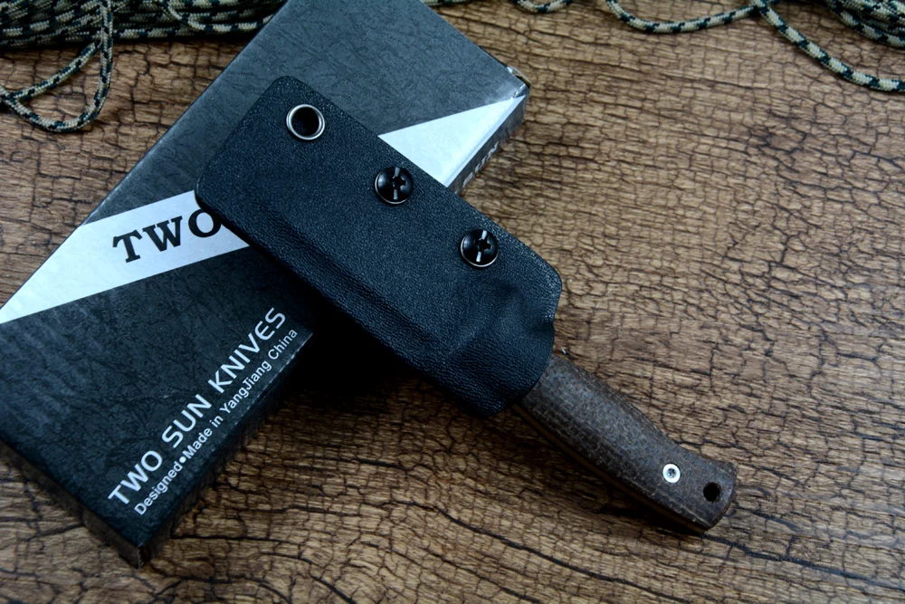 TWOSUN Coltello fisso EDC da caccia all'aperto Lama M390 Manico in micarta con fodero Kydex TS247