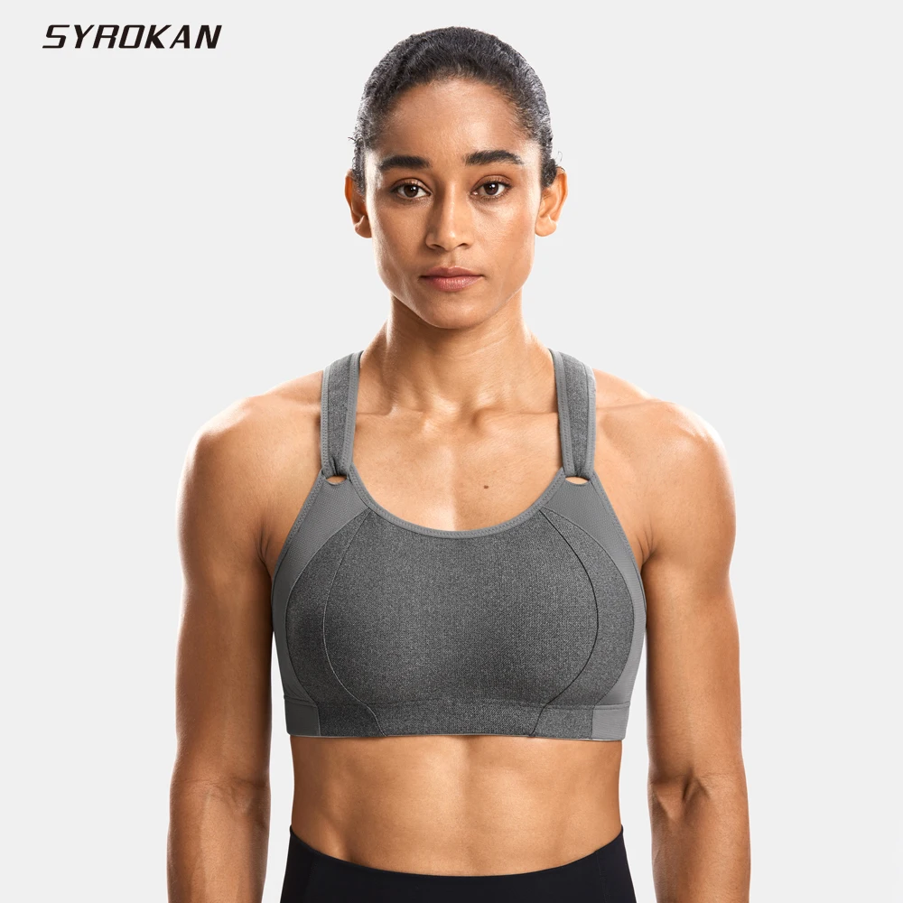 

SYROKAN Sports Bra Front Adjustable High Impact Support Lightly Padded Wireless Racerback Workout Running Brassiere Tops Bras