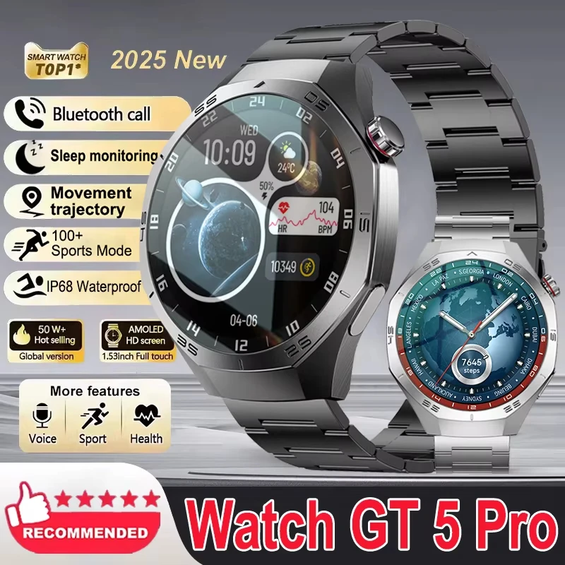 

New GT 5 Pro Smart Watch Men For Xiaomi HD AMOLED Screen GPS Motion Trajectory Heart Rate Bluetooth Call Sports Smart Watch IP68