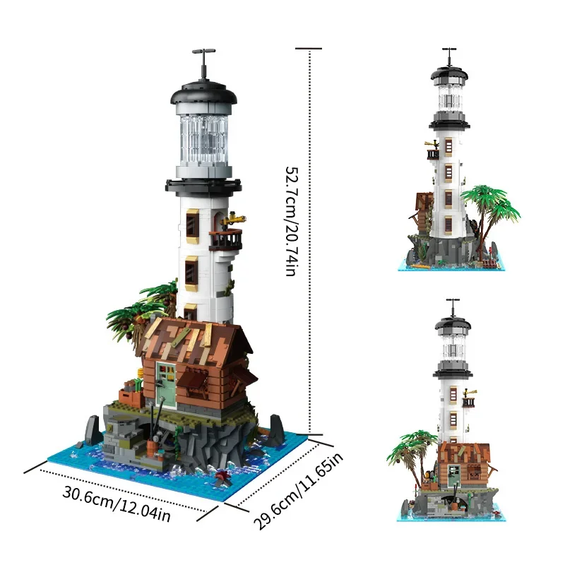 2340PCS Villaggio di pesca Faro Building Blocks Creativo Mare Isola Casa Modello Mattoni con luce Bambini Giocattoli fai da te Regali