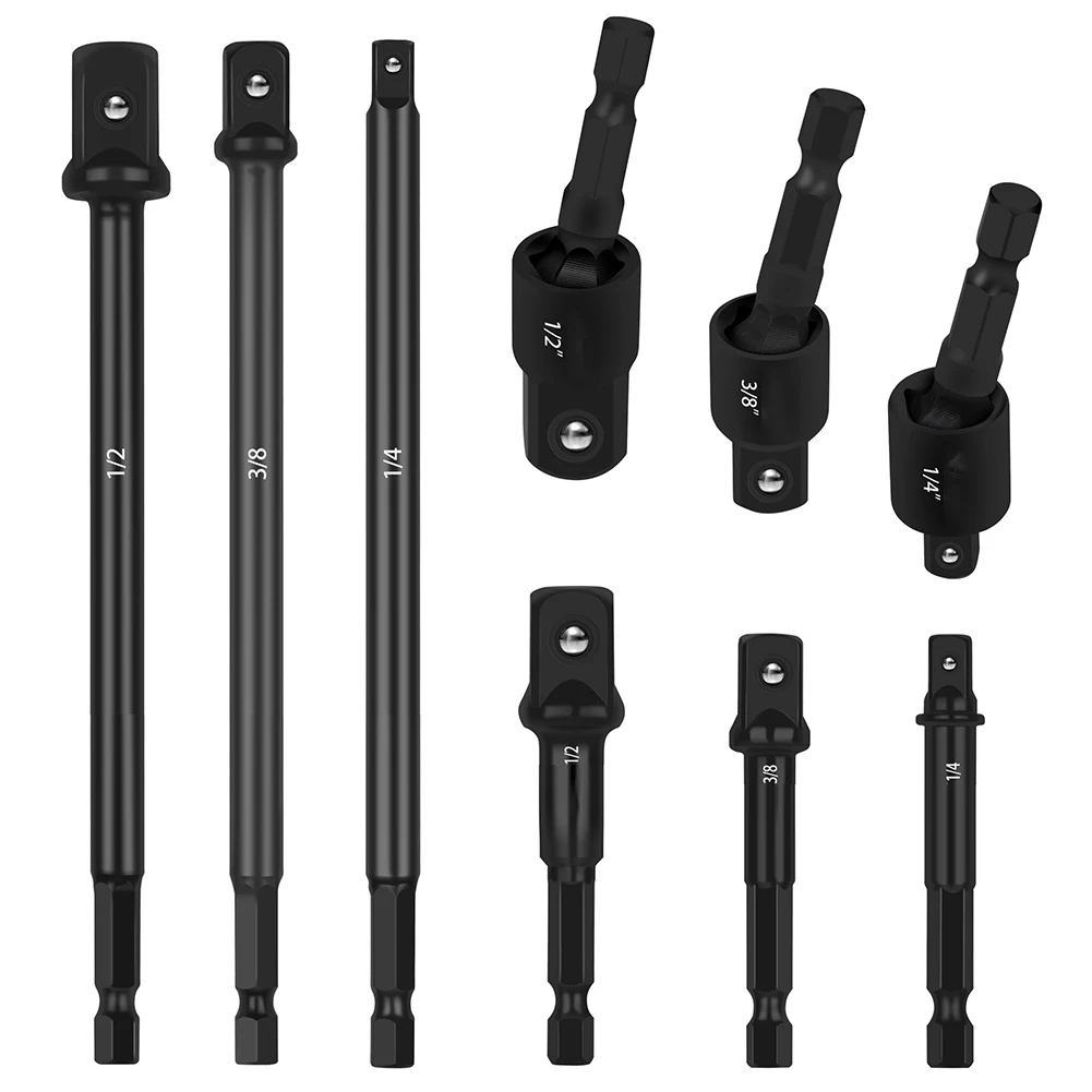 

9Pcs For Impact Socket Adapter Socket Extensions Bar 1/2 3/8 1/4inch Steel Drill Bit Adapter For Power Tools Electric Drill
