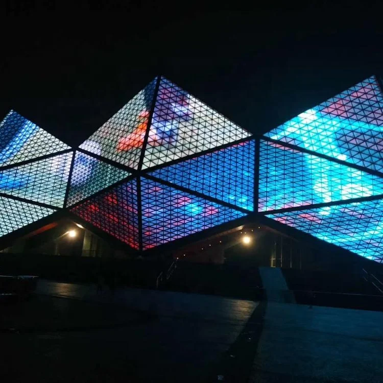 Layar LED Transparan Tahan Air Kustom P12.5 Grid Mesh Screen Curtain Glass Display Untuk Periklanan