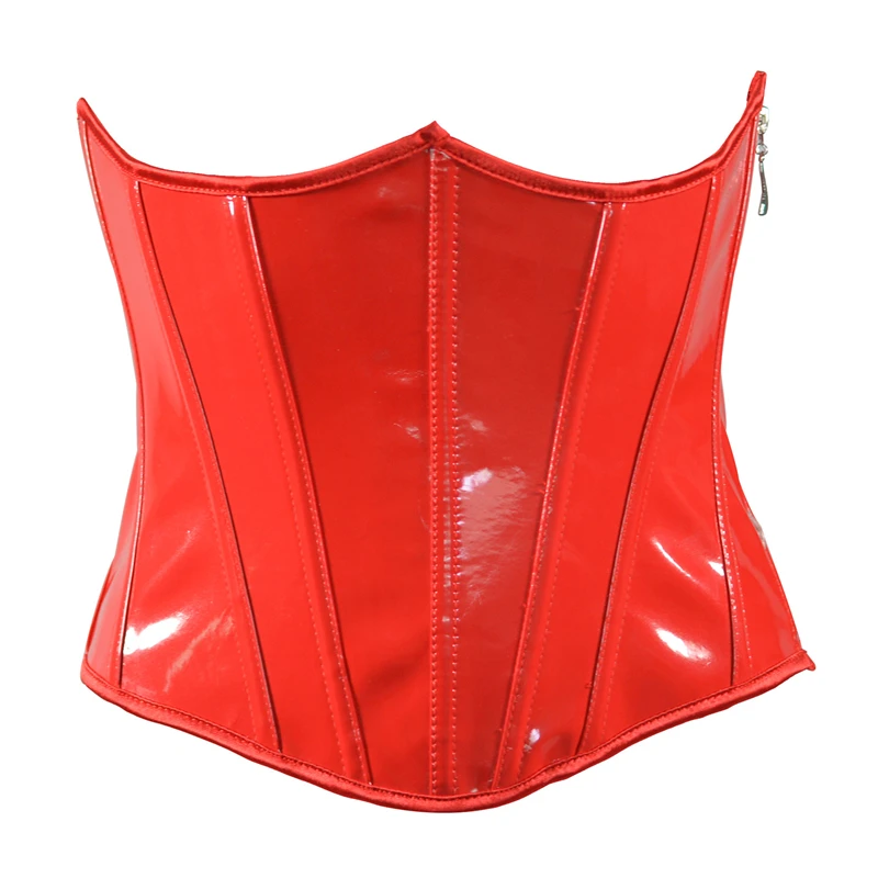 Red Shiny PU Leather Underbust Corset Women Steampunk Gothic Side Zipper Bustiers Waist Trainer Boned Bodice Tops Plus Size