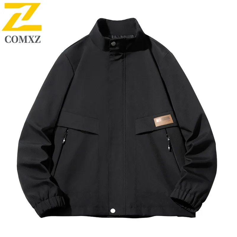 سترة COMXZ 2025 للرجال بياقة واقفة لربيع وخريف الشباب، معطف عصري كاجوال خفيف الوزن