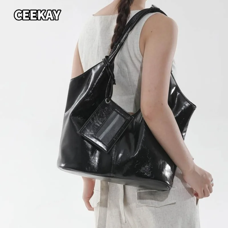 CEEKAY Women's Hobo Bag Burgundy Glossy PU Leather Card Holder Charm Versatile Everyday Commute Casual Minimalist Style