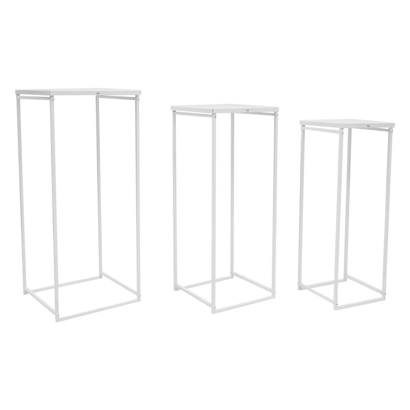 3-teiliger Weißer Metall-Blumenständer Hochzeits-Säulenständer Rechteckiges Geometrisches Blumentopf-Gestell für Dekorative Anlässe