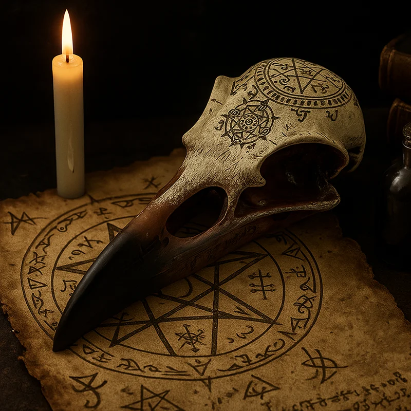 Dark Gothic Witch Magic Runes Resin Raven Skull Home Decoration Art.Gift