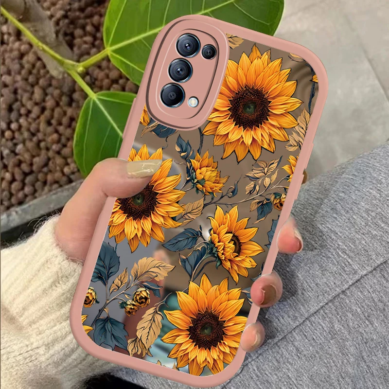 Soft Phone Case For OPPO F19 F21 Pro 5G F23 Sunflower Pattern Silicone Cover For OPPO F11 F9 F19S F19 Pro Mirror Girly Covers