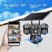 V380 Pro WiFi Solar Camera Three Len Three Screen PTZ Ai Tracking Security Protection External Wireless Surveillance Solar CCTV