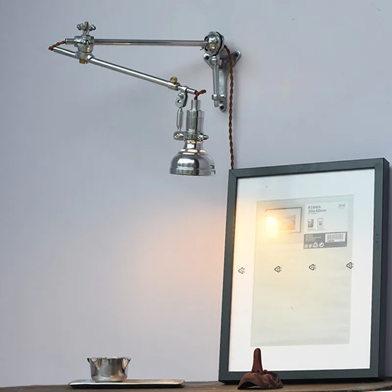 Retro industrial wind loft adjustable aluminum casting telescopic wall lamp, bedroom living room dining room long pole lamp