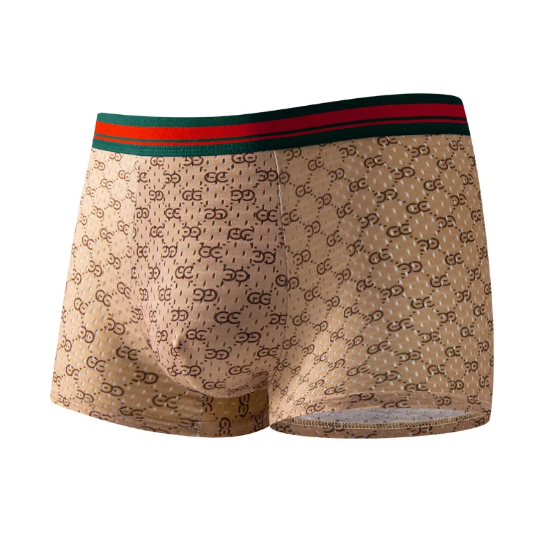 

Plus Size Man Underwear Seamless Ice Silk Boxer Shorts Fashion Printed Panties Breathable Sports Underpants Antibacterial Boxers