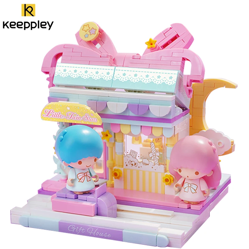 

Anime Keeppley Sanrio Little Twin Stars Street View Model Assembling Building Block Toys Fantasy Gift Court Peripheral Gifts