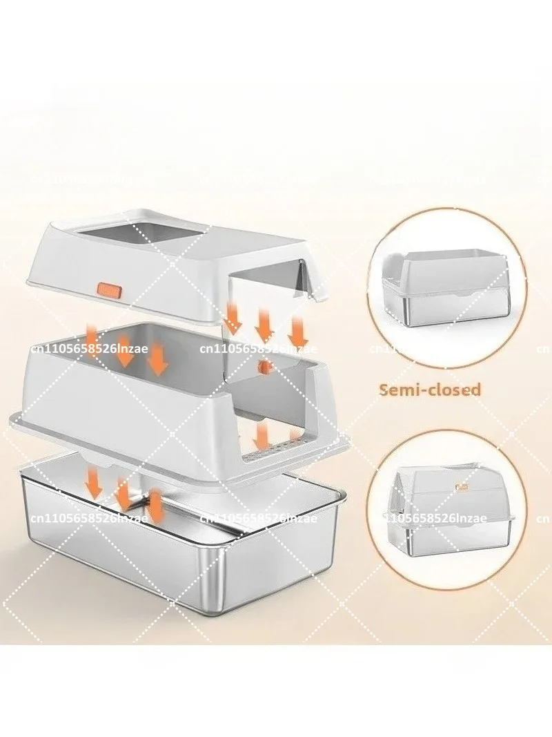 Large Stainless Steel Fully Enclosed Cat Litter Box with Deodorizing, Anti-Splash Pet Toilet for Odor Control